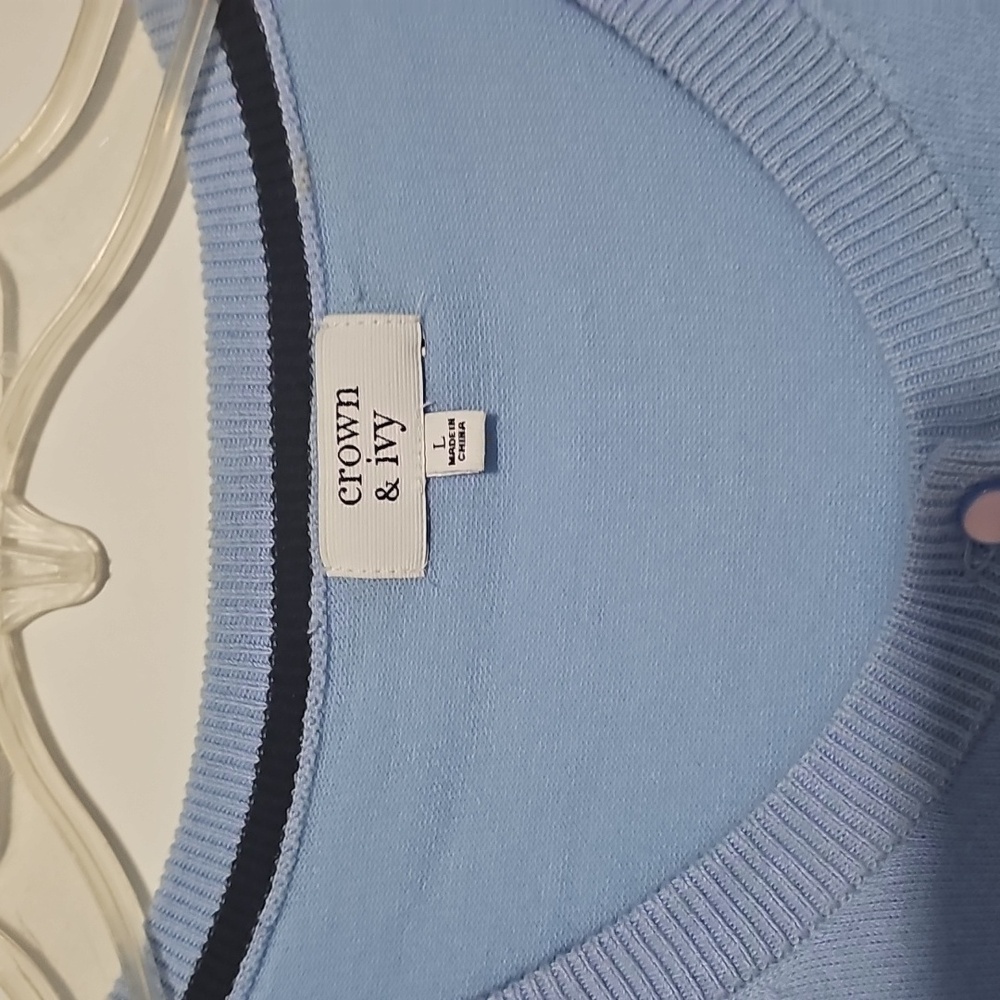 Crown & Ivy Sky Blue Knit Cardigan Carolina UNC TARHEELS SZ LARGE excellent - Picture 2 of 3